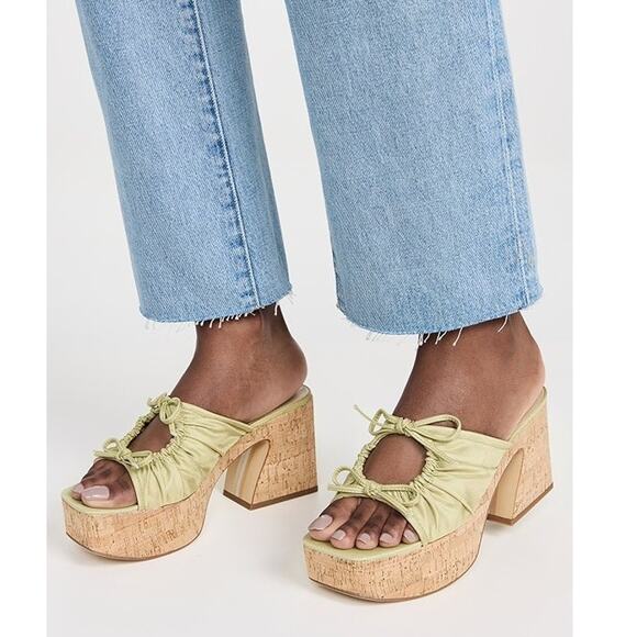 Sam Edelman Dova Green Satin Cork Wedge Platform Sandals Y2K Heels 8.5 - Picture 3 of 9